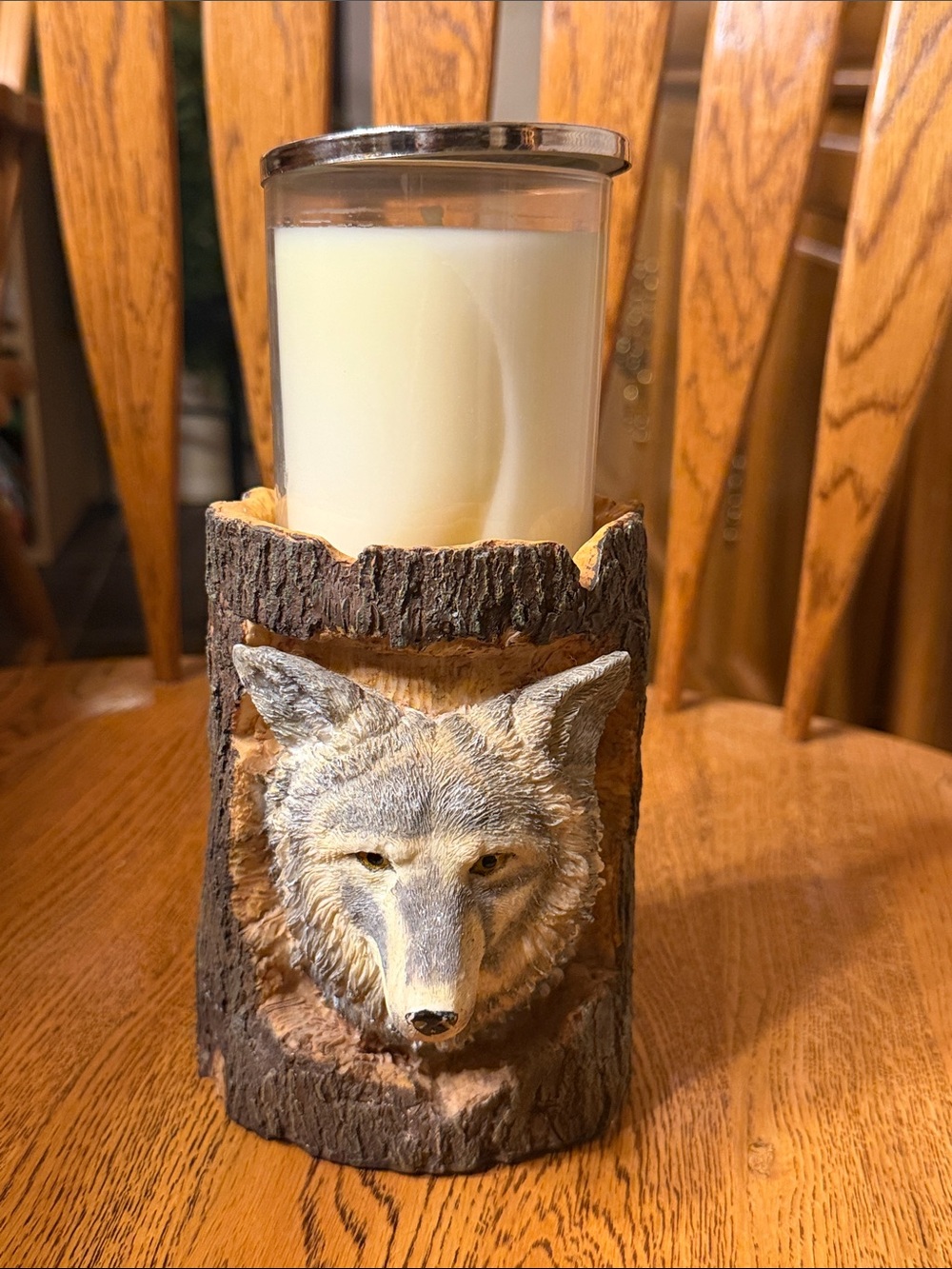 Rustic Wolf Bark Candle Holder - Natural Brown